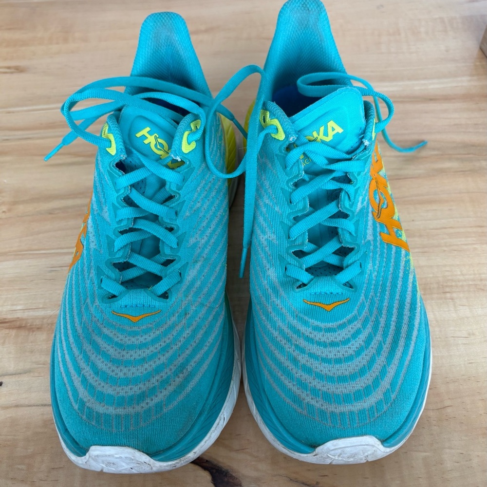 Hoka Women's Turquoise Teal and Yellow Athletic Running Shoes size 8.5